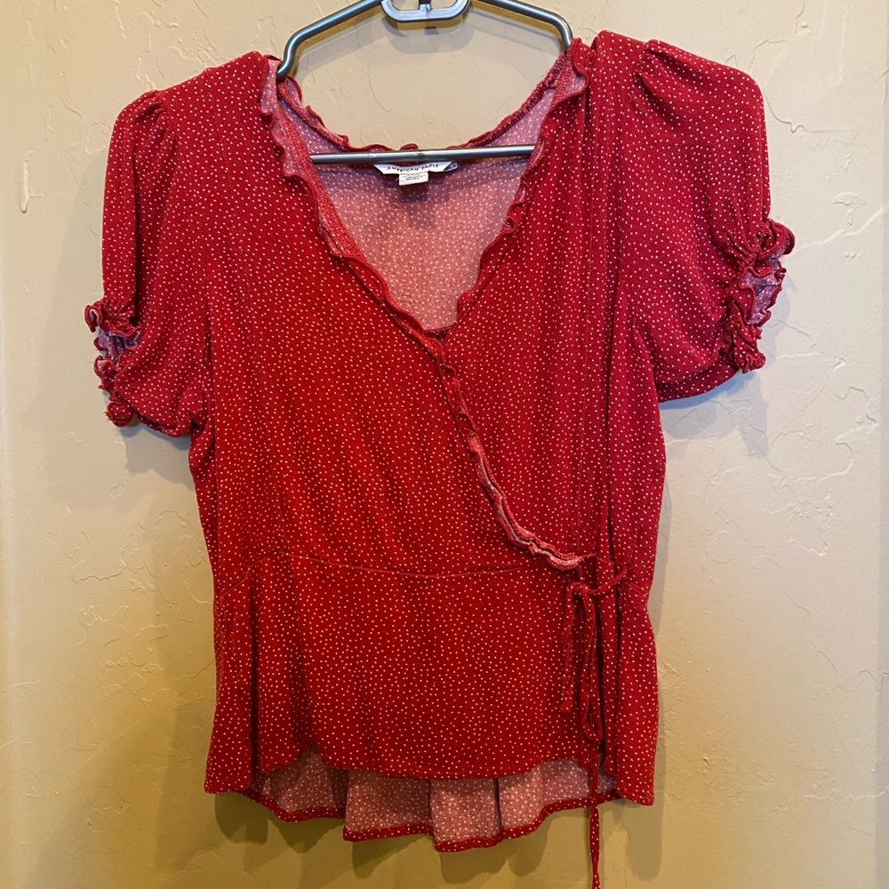 Red polka dot blouse American Eagle